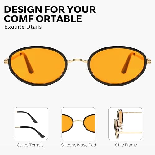 Image of boten Retro Oval Sunglasses for Women 90s Small Gold Frame Sun Glasses Lightweight Cute Chic Sunnies