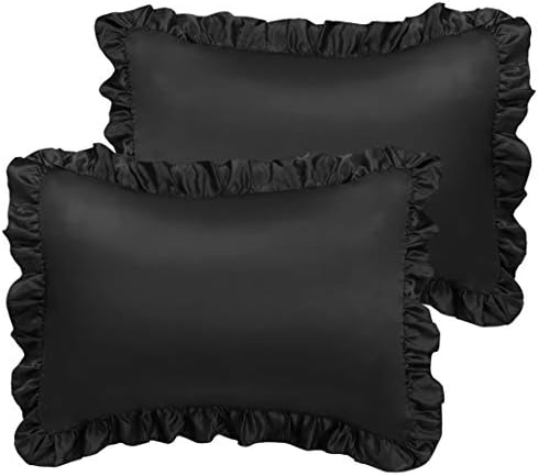 sourcing map Luxury Satin Oxford Pillowcases, Pair of 2 Pink Ruffled Pillow Shams 20 x 26 inch with Envelope Closure, Standard Size Pillow Cases Covers