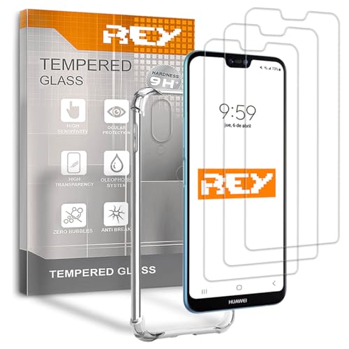 3X Protector de Pantalla y Funda Anti-Shock para Huawei P20 Lite - Nova 3E, Cristal Vidrio Templado y Silicona TPU de Alta Resistencia