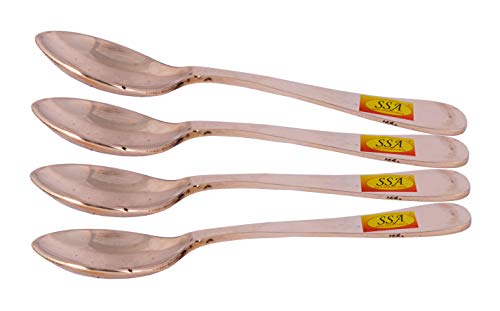 Shiv Shakti Arts Pure Bronze Kansa Serving Dessert Spoon for Serving Food, Tableware(Medium, Length - 15.5 cm) - 4 Piece