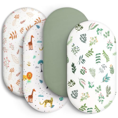 Image of Baby Bassinet Sheets for Baby Boy Girls,4-Pack Fitted Bassinet Sheets Set Compatible with Halo Bassinest Swivel Sleeper,Baby Delight,Angelbliss,32 inchX16 inch (African Forests)