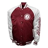 2Bhip NCAA Alabama Crimson Tide Adult Red & White Lightweight Vintage Style Satin Bomber Varsity Jacket