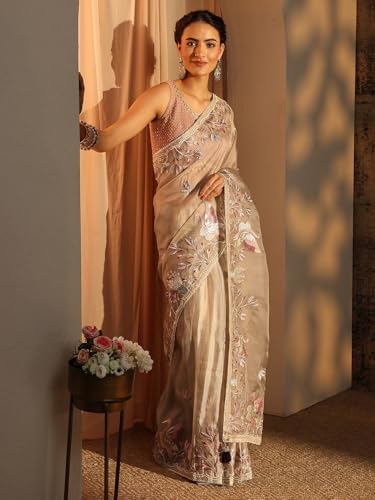 Image of Libas Embroidered Organza Saree With Unstitched Blouse Piece | Ethnic Wear |Wedding Dress | Ocassion Wear
