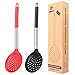 Paquete de 2 coladores de cocina con cuchara ranurada grande con alta resistencia al calor, sin BPA, antiadherentes para drenar y freír (Negro-Rojo)