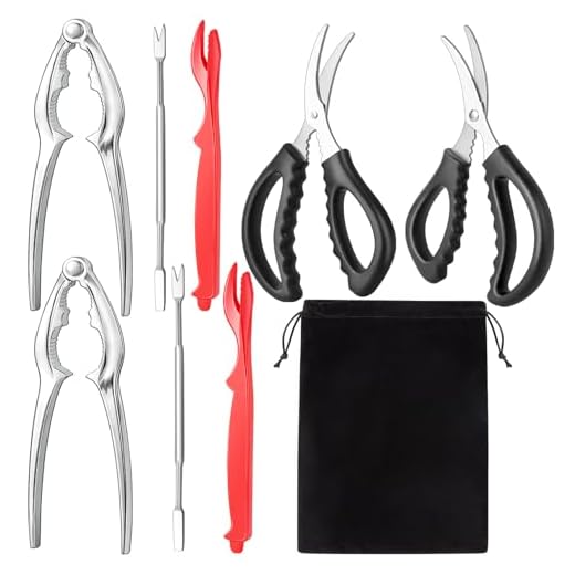 suoundey Seafood Cracker Tool Set With Lobster Sheller Stainless Steel Crab Crackers Crab Leg Fork Seafood Scissors And Storage Bag, Crab Leg Pick Utensils Set Crab Eating Tools (9Pcs)