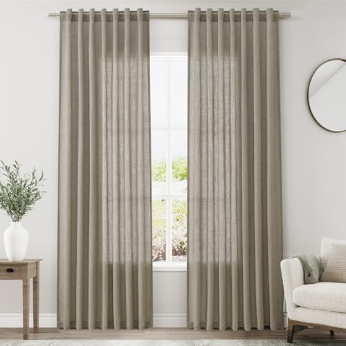 Mocha Linen Curtains 84 Inches Long for Bedroom Back Tab Light Fi...