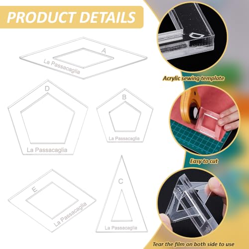 BENECREAT 10 Styles Geometric Quilting Template, Acrylic Intricate Sewing Machine Ruler - Image 4