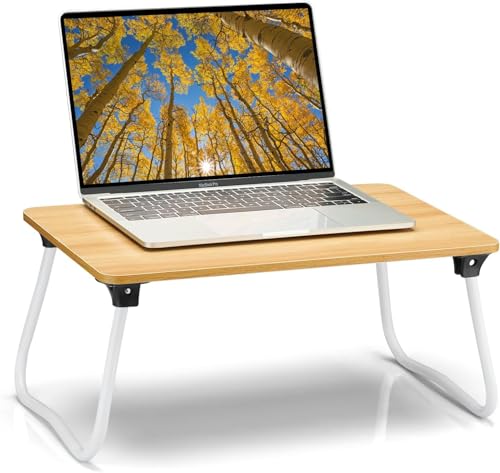 Image of Ruxury Foldable Lap Desk Laptop Stand Bed Desk Table Tray, Breakfast Serving Tray, Portable & Lightweight Mini Table, Lap Tablet Desk for Sofa Couch Floor - Wood