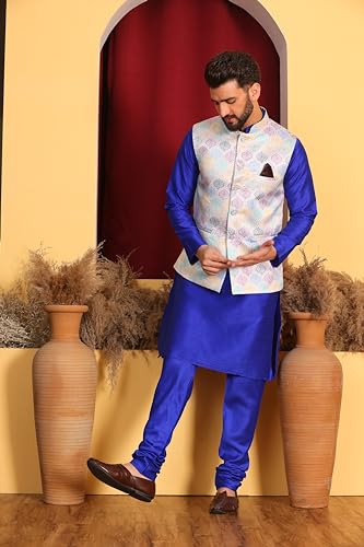 Image of Kurta With Churidar & Multicolor Nehru jacket Set