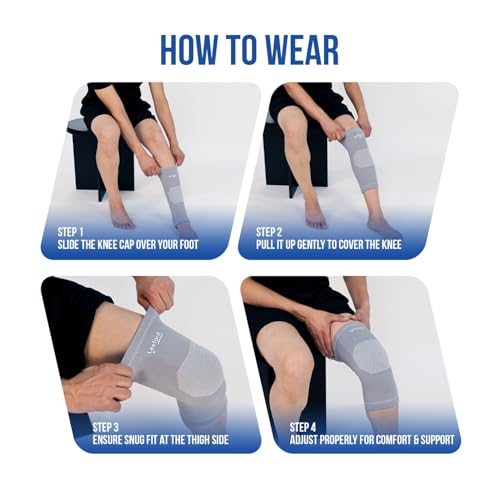 Image of Leeford Premium Knee Cap, XL, Grey | Compression & Pain Relief Support, For Gym Running Jogging Sports Exercise, For Sprains, Arthritis & Tendonitis, Men & Women