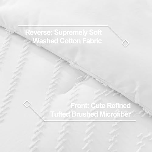 Image of Litanika Boho Queen Comforter Set, 3 Pcs White Lightweight Bedding Set