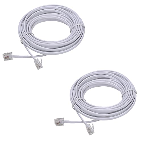 Ubramac 15-Ft Telephone Landline Extension Cord Cable Cord With Standard Rj-11 6P4C Plug (White, 2Pack) #TOP6