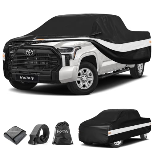 Image of 10 Layers Truck Cover Waterproof All Weather Custom Fit Toyota Tundra(2021-2026) Double Cab /CrewMax Cab Short Bed, Outdoor Full Exterior Pickup Car Cover Sun Rain Snow Ice Protection. Black