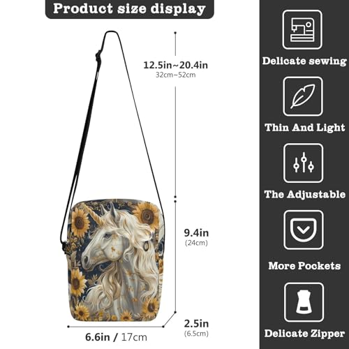 Retro unicorns Sunflowers small messenger bag for men Small Crossbody Bag For Women Cross Body Purses Adjustable Strap for Travel Travel3