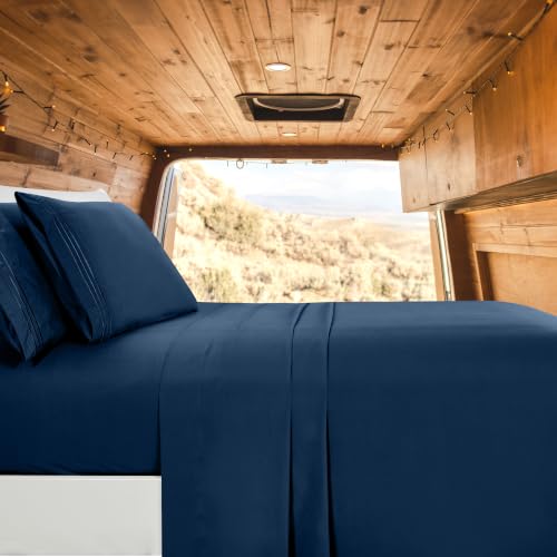 Image of Elegant Comfort Luxury 1500 Premium Hotel Quality Microfiber 4-Piece Sheet Set - Wrinkle Resistant, All Around Elastic Fitted Sheet, Deep Pocket up to 16 inch, RV Short Queen, Navy Blue