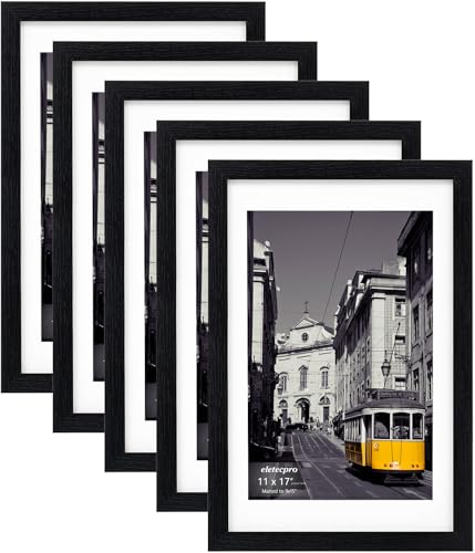 eletecpro Bilderrahmen-Set, 28 x 43 cm, Galerie-Wandrahmen, 22,9 x 38,1 cm, Foto mit Passepartout oder 28,9 x 43,2 cm ohne Passepartout, Bilderrahmen-Collage, Wanddekoration für Wandmontage, Schwarz