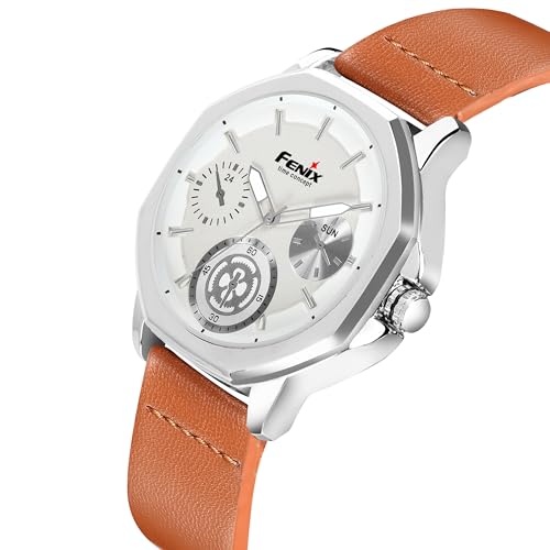 Image of FENIX Time Concept Men's White Chronograph Analogue Watch with Leather Strap (White)