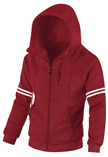Chrisuno Men's Essentials Fleece 2-Stripes College Cute Big Sweatshirt Track Jacket With Hood Red Xs #TOP16