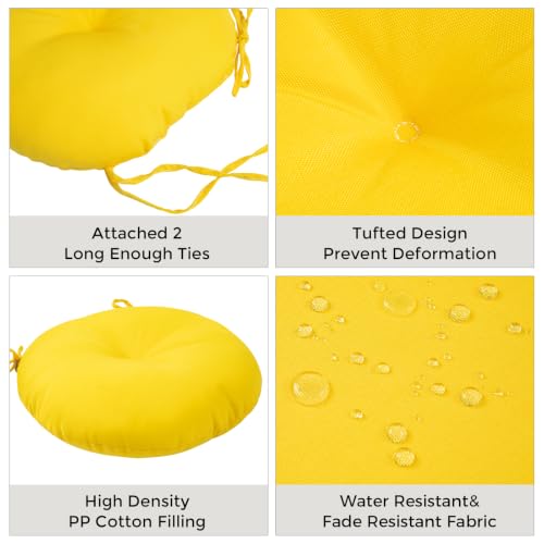 FUNHOME Bistro Chair Cushions 18 inch,Set of 2,Tufted Round Chair Cushions with Ties,18"x18"x4",Water Resistant Round Seat Cushion for Barstool Chairs,Patio Garden Kitchen Outdoor Furniture(Yellow) by FUNHOME - Used condition - Image 4