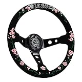 Performance Steering Wheel 350mm Deep Dish 6 Bolt For JDM Sport Racing Steering Wheel Suede Horn Button Included