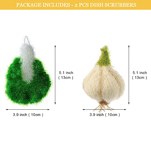Image of Garlic and Vegetables Shaped Acrylic Dish Scrubbers, Hand Crochet Non-Scratch Dish Scrubber, Fast Dry, No-Odor Cleaning Sponge