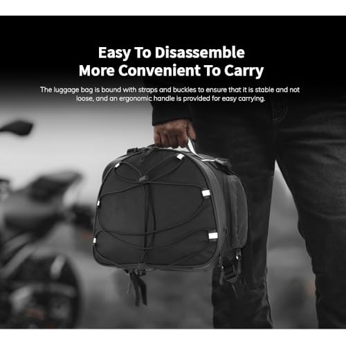 Alforja para motocicleta impermeable y expandible 18-20L, bolsa trasera de carga con accesorios, cierre cremallera, color negro, modelo CJB024N miniatura 4