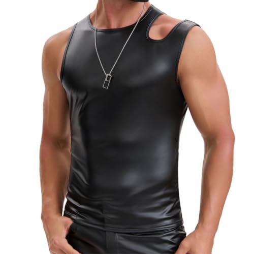 Musculosa de piel sintética negra mate asimétrica con hombro descubierto 3