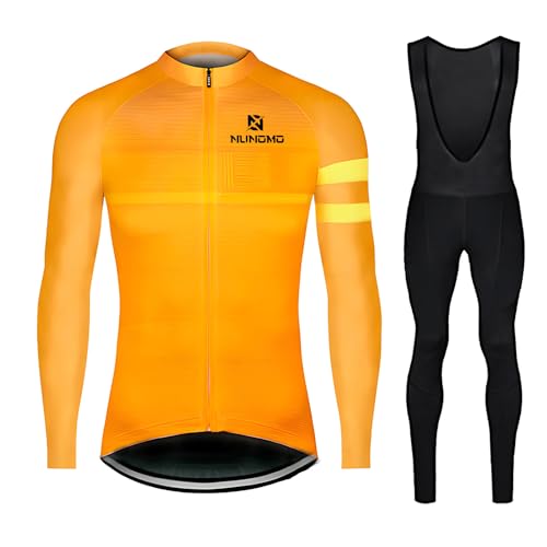 NUNOMO Abbigliamento Ciclismo Uomo Invernale Tute Tuta da Ciclismo da Uomo a Manica Lunga con 3 Tasche - Traspirante, Antivento con Tuta Invernale (A4,XL)