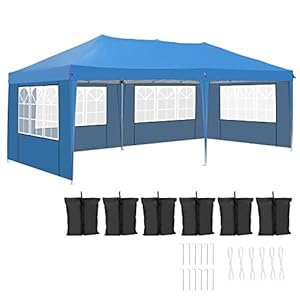 Paviljoen, pop-up paviljoen, 3×6, waterdicht, vouwpaviljoen, tent, tuinpaviljoen met 6 zandzakken, partytent, paviljoen met 4 zijdelen, uv-bescherming 50+, voor tuin, feest, bruiloft, picknick, 3 x 6 m, blauw