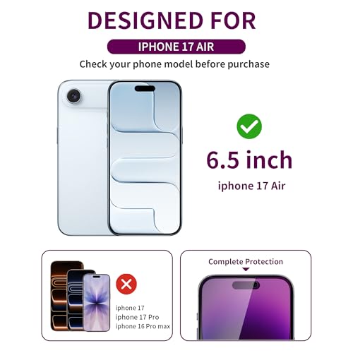 Image of 2 Pack Privacy Screen Protector for iPhone Air Tempered Glass 6.5'' Private Saver Anti-Spy Eye Protection Anti-Scratch Full Coverage No Bubble