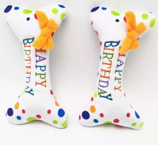 Pic Pac Paw Happy Birthday Toy for Dogs, Bday bone, Polka Dot birthday bone Squeaky Plush Birthday Toys for Dogs, Dog Birthday Party Supplies, Perfect present for all dogs on their special day!