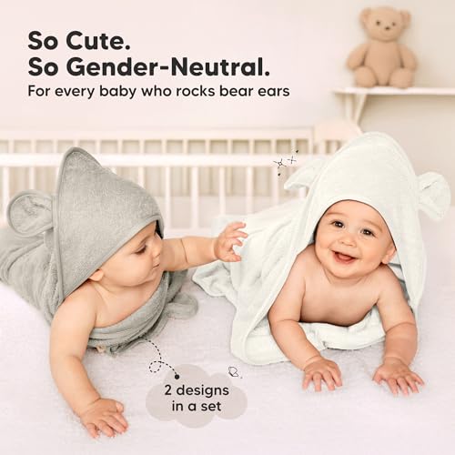 Image of KeaBabies 2-Pack Hooded Baby Towels for Newborn - 30x30 Soft & Absorbent Viscose from Bamboo Baby Bath Towels with Hood for Infant, Toddler,Kids,Boys Girls,Newborn Bath Essentials (Graphite, Petite)