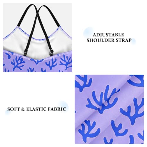 senya Girls Swimsuits One-Piece Swimwear Tie Bathing Suit Beach Summer Round Neck 5-6T Blue Coral on Purple Pattern3