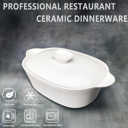 Cocotte en céramique blanche de 1,67 L avec couvercle compatible micro-ondes - 4