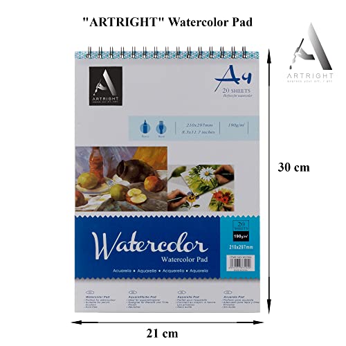 Image of ArtRight Artists Watercolour Paper A4 Size, 200 GSM 75% Cotton Cold Pressed (16 Sheets + 4 Free Sheets), for Watercolor, Acrylic and Mixed Mediums.