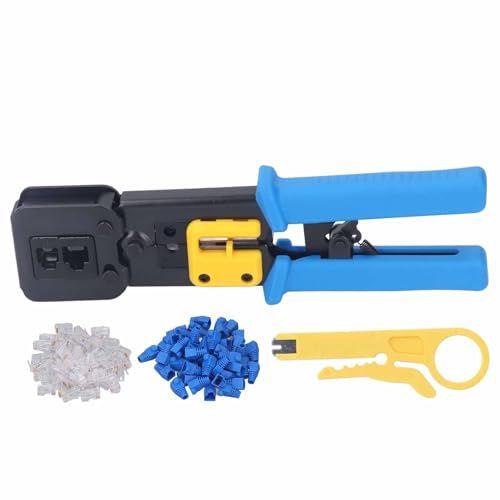 Pinzas Crimpadoras para Cable de Red, Acero y PP, Compactas y Ergonomicas - Crimpado Preciso y Versatil para RJ11 y RJ45, Uso Profesional y Domestico