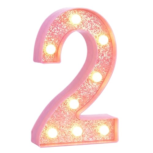Image of Pink Light Up Marquee Numbers, Glitter LED Number Lights Sign Battery Operated for Girls 2nd Pink Birthday Party Table Decorations, 2026 Graduation Decor, 8 Inch Number 2 with Warm White Lights