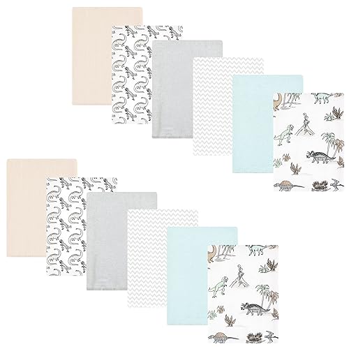Image of Hudson Baby Unisex Baby Cotton Flannel Burp Cloths Bundle, Neutral Dino World, One Size