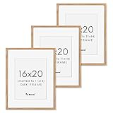 16x20 Picture Frame Solid Oak Wood, 3 Pack, Rustic Wood Frame 16 x 20 Matted to 11x14, 16"x20" Poste