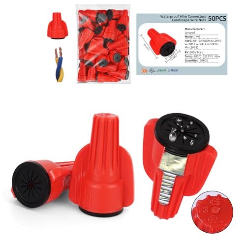 Lenporl 50PCS Waterproof Wire Connectors 18-10AWG, Silicone-Filled Waterproof Wire Nuts for Landscape Lighting & Electrical Connections, Low Voltage Wire Connector for Irrigation, Wet and Dusty