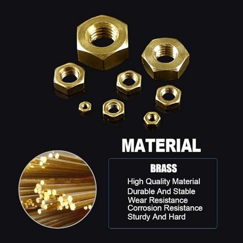 Image of Epi-Torque High Strength Brass Hex Nuts7 Sizes M3, M4, M5, M6, M8, M10, M12 Assortment Pack of 208 Pcs In Plastic Storage Box