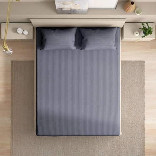 Image of Wakefit Wakefit 215TC 100% Cotton Solid King Size Bedsheet (104x104 Inches) / (2.64m*2.64m) with 2 Pillow Covers Free, Blue Granite
