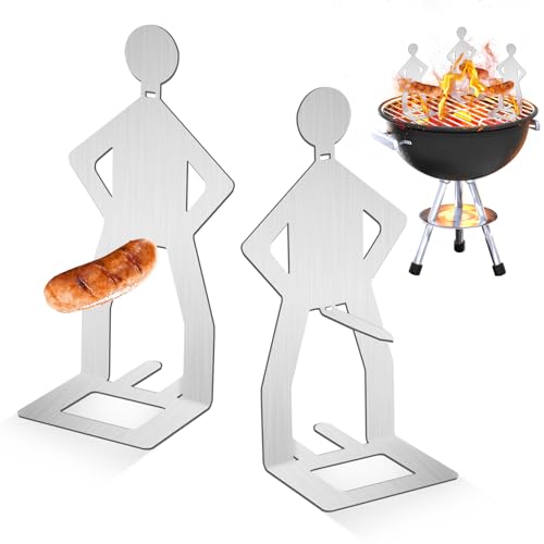Yooyan Wurst Grillgestelle, 2 Stück Grillwursthalter Aus Edelstahl, Kreativer Stehender Mann Wurst Grillständer, Hot Dog BBQ Tools für Outdoor Camping Kochzubehör, Kreatives...