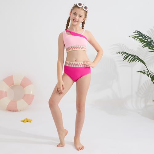 Weixinbuy Girls Swimsuits Bikini Set, Kids Bathing Suit High Waisted Girls' Swimwear Color Block Two Piece Swim Suits3