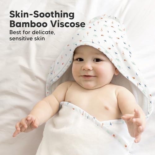 Image of KeaBabies Hooded Baby Towel for Newborn, Baby Bath Towels(Wildscape, 35x35)