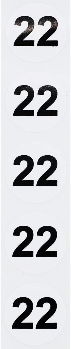 White with Black Number 22 Circle Dot Stickers, 3/4 Inch Round, 500 Labels on a Roll for Organization and Inventory - Semi-Gloss Finish - Made in the USA