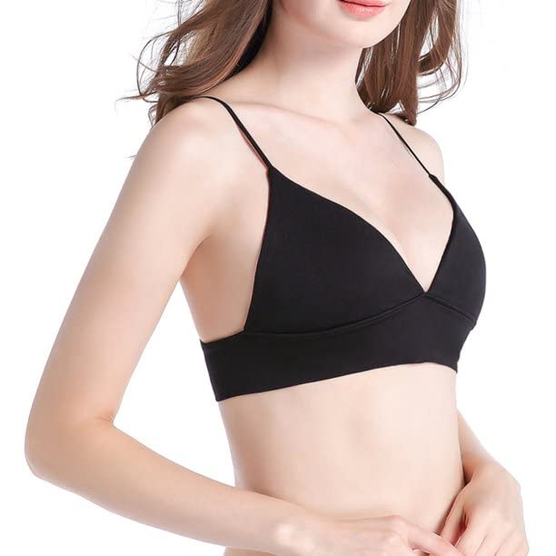 Image of The Purple Tree Plunge Neck Bralette Bikini Top (Pack of 1, Black) Free Size Padded Bralette, Removable Pads, Slip On Bra, T-Shirt Bra, Cute Bralette, Crop Top Bralette