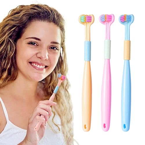 Image of HANNEA 3Pcs Kids Toothbrush Set, Three-Sided Soft Bristles, Tongue Scraper | Front and Back Coverage, Gentle Gum Contact, Built-In Tongue Cleaning, Daily Oral Care for Children