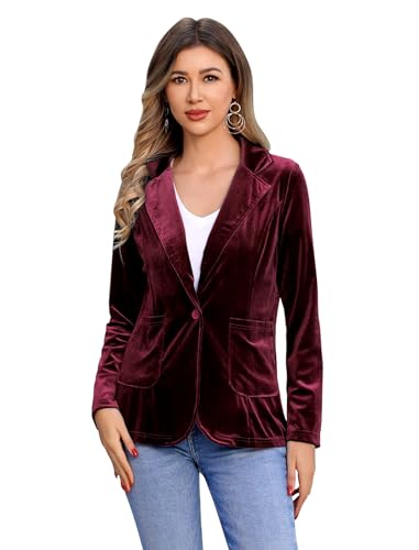 IDOPIP Women's Velvet Blazer Jacket Long Sleeve Lapel Open Front Cardigan Coat Casual Office Blazer Jacket Suits with Pockets