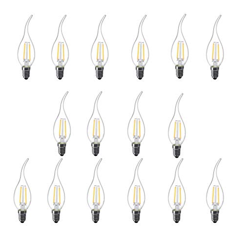 LUXON Flame tip LED Filament Candelabra Light Bulb Warm White 2W 2700k Use in Chandeliers,Wall Sconces,and Pendant Lighting (16 Pack)